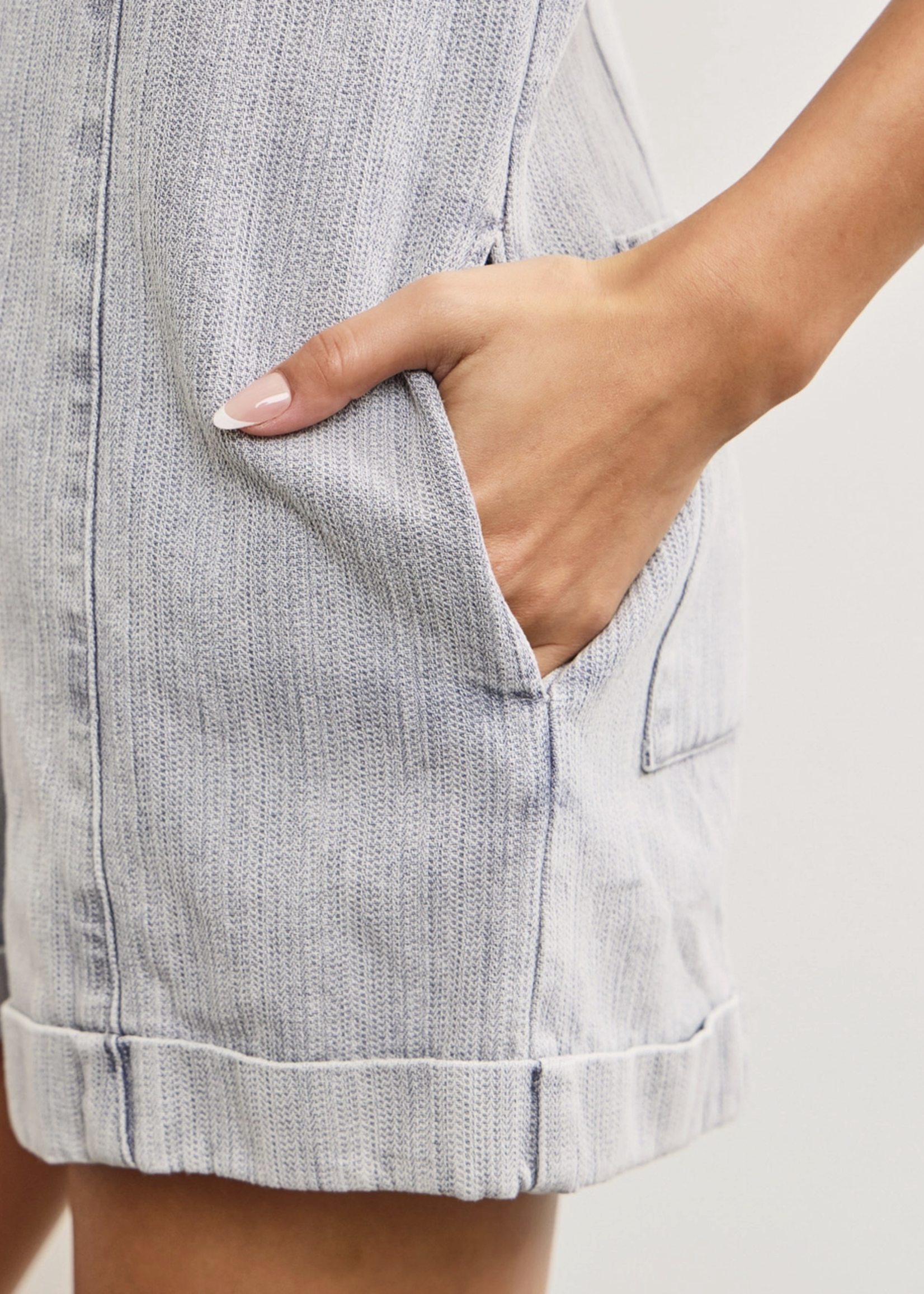 Button Closure V Neck Sleeveless Romper
