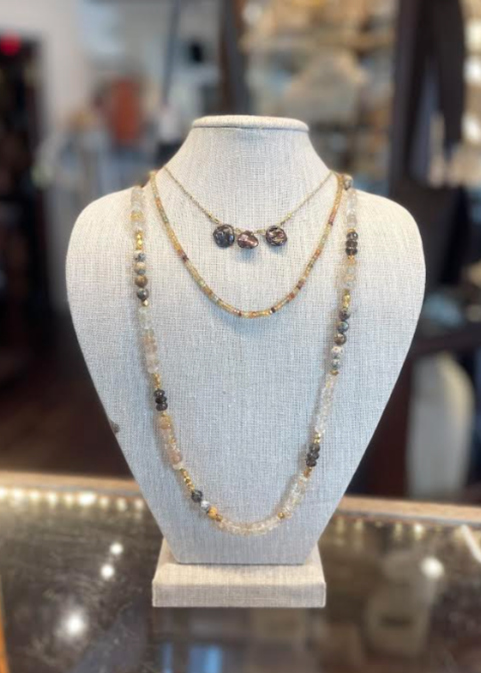22k Gold Vermeil + Rutilated Quartz Necklace w/ Freshwater Pearl Charm Stations