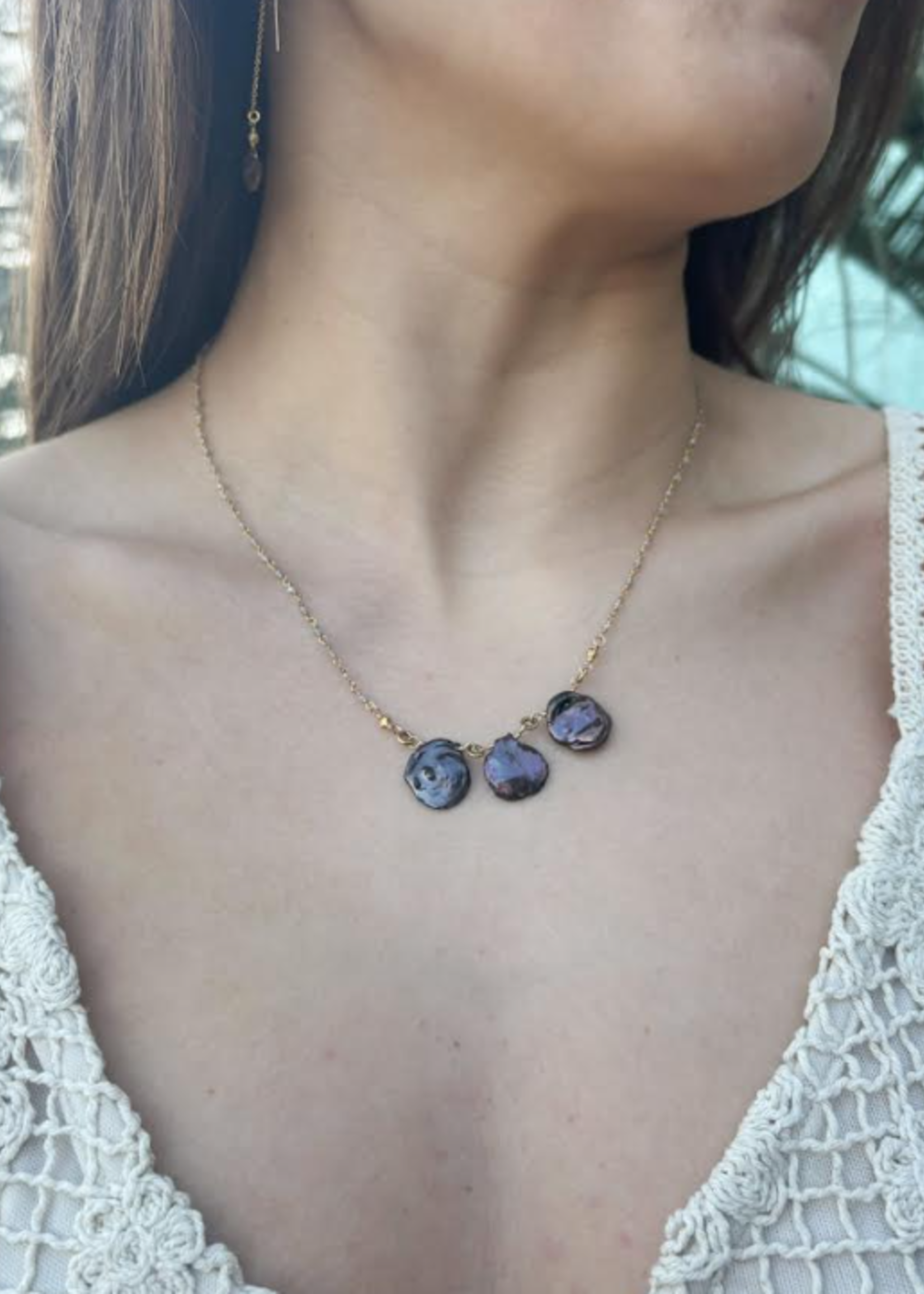 22k Gold Vermeil + Rutilated Quartz Necklace w/ Freshwater Pearl Charm Stations