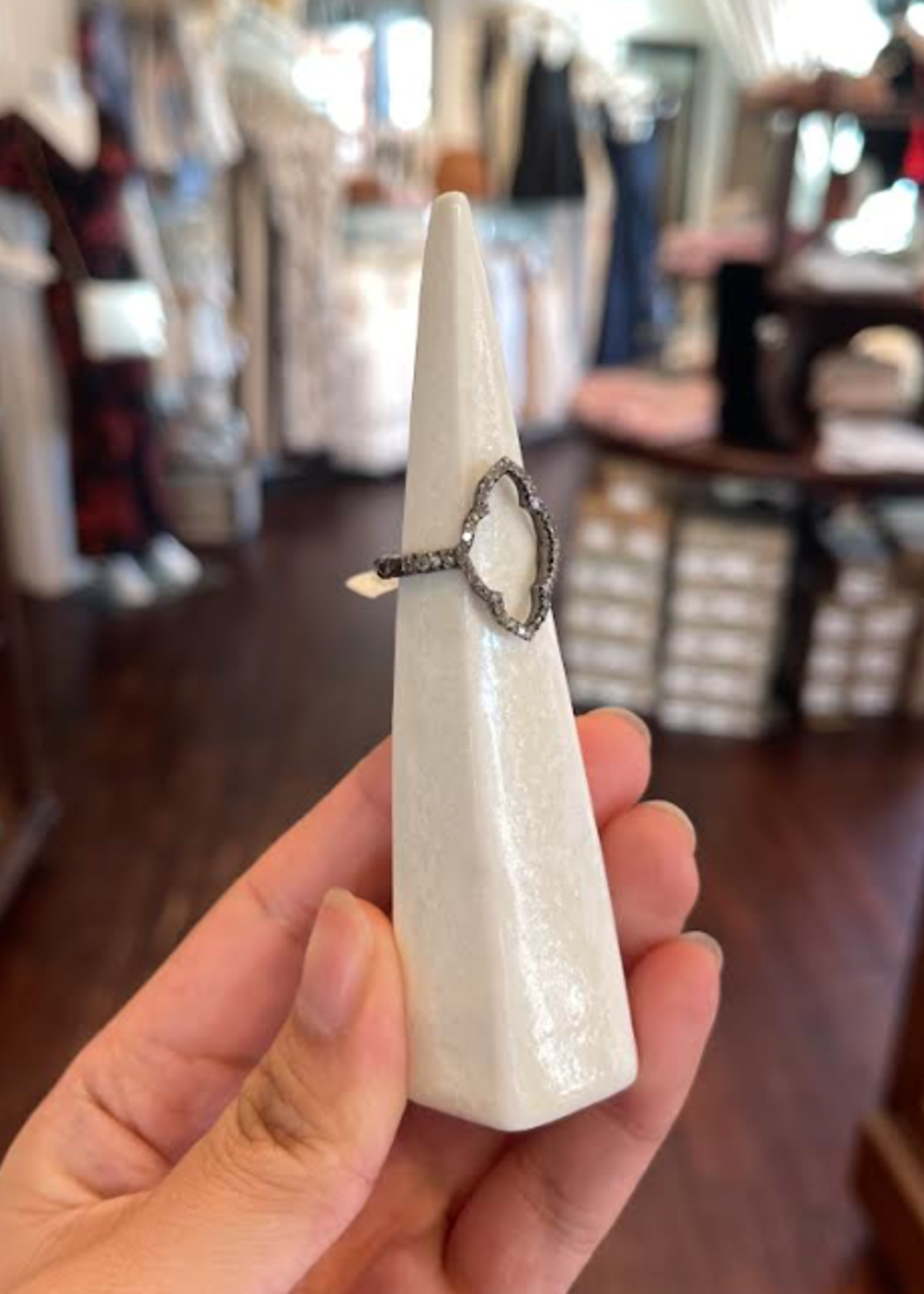 Moroccan window ring w/ oxidized silver and champagne diamonds - 7