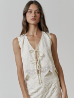 Floral Embroidery Front Tie Sleeveless Top