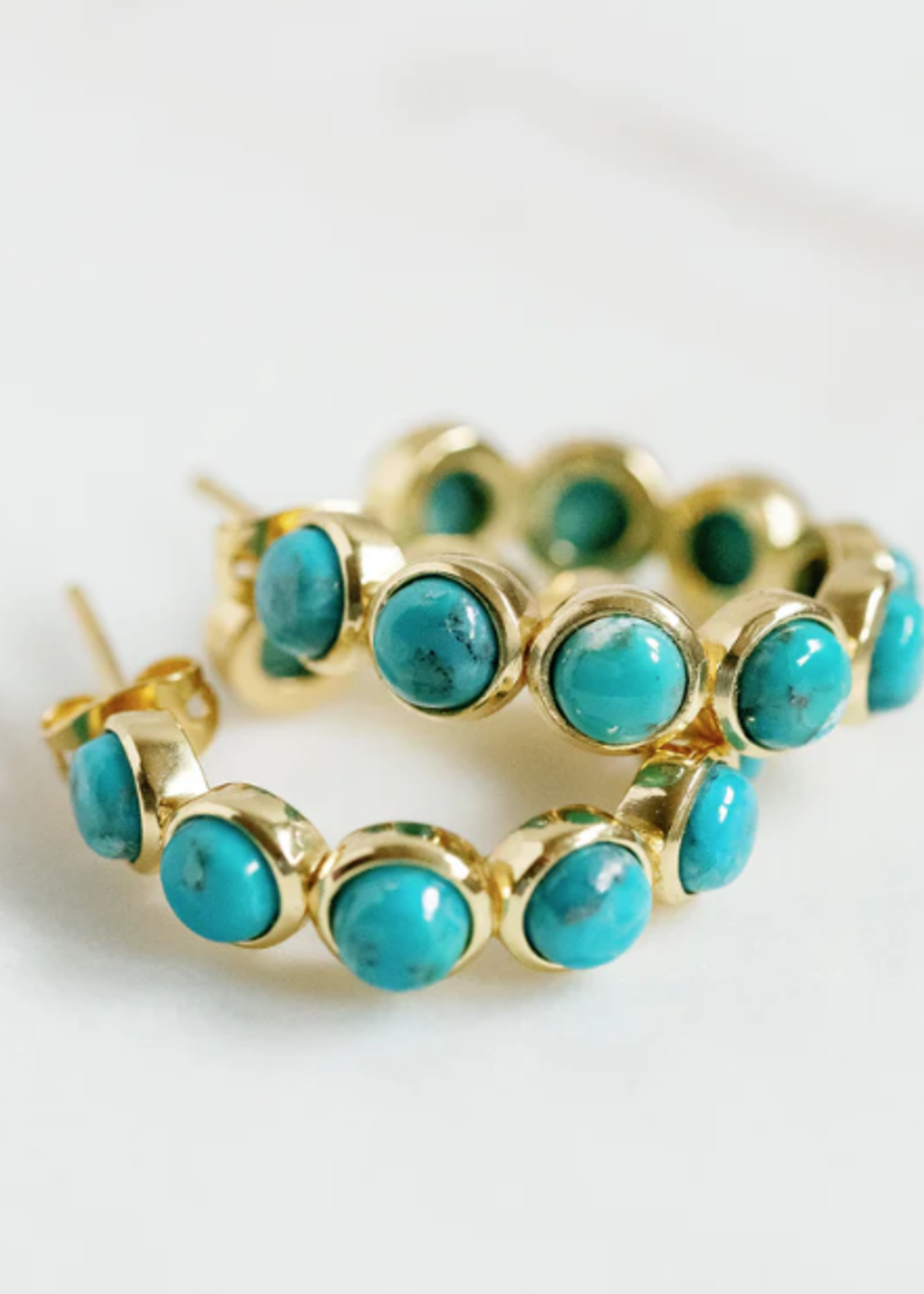 Mini Rory Hoop Earrings in Blue Mohave Turquoise 14K Gold Over Brass