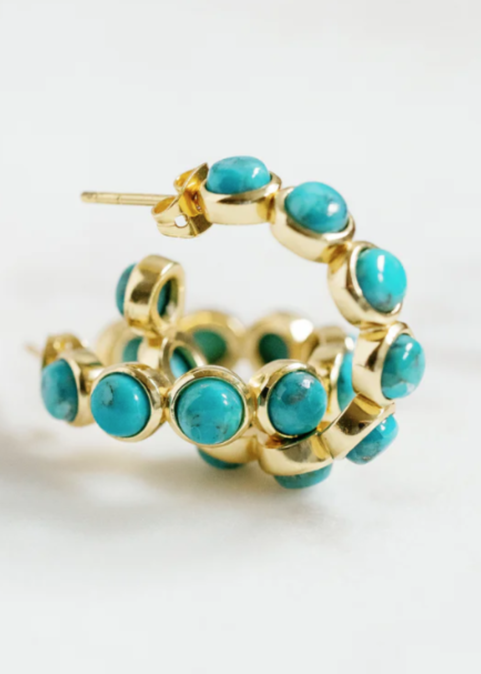 Mini Rory Hoop Earrings in Blue Mohave Turquoise 14K Gold Over Brass