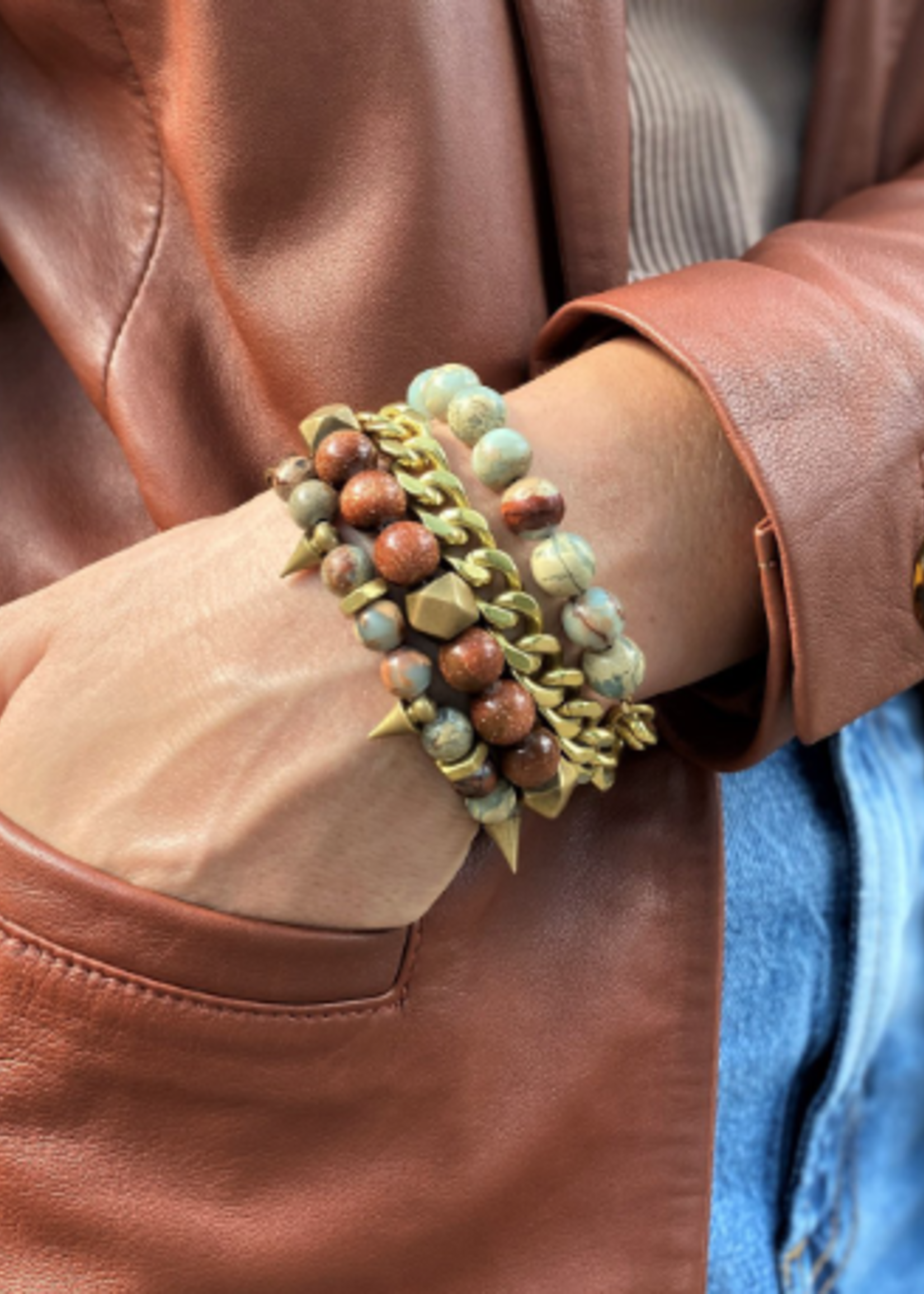 Snakeskin Jasper Solid Brass Chain Bracelet