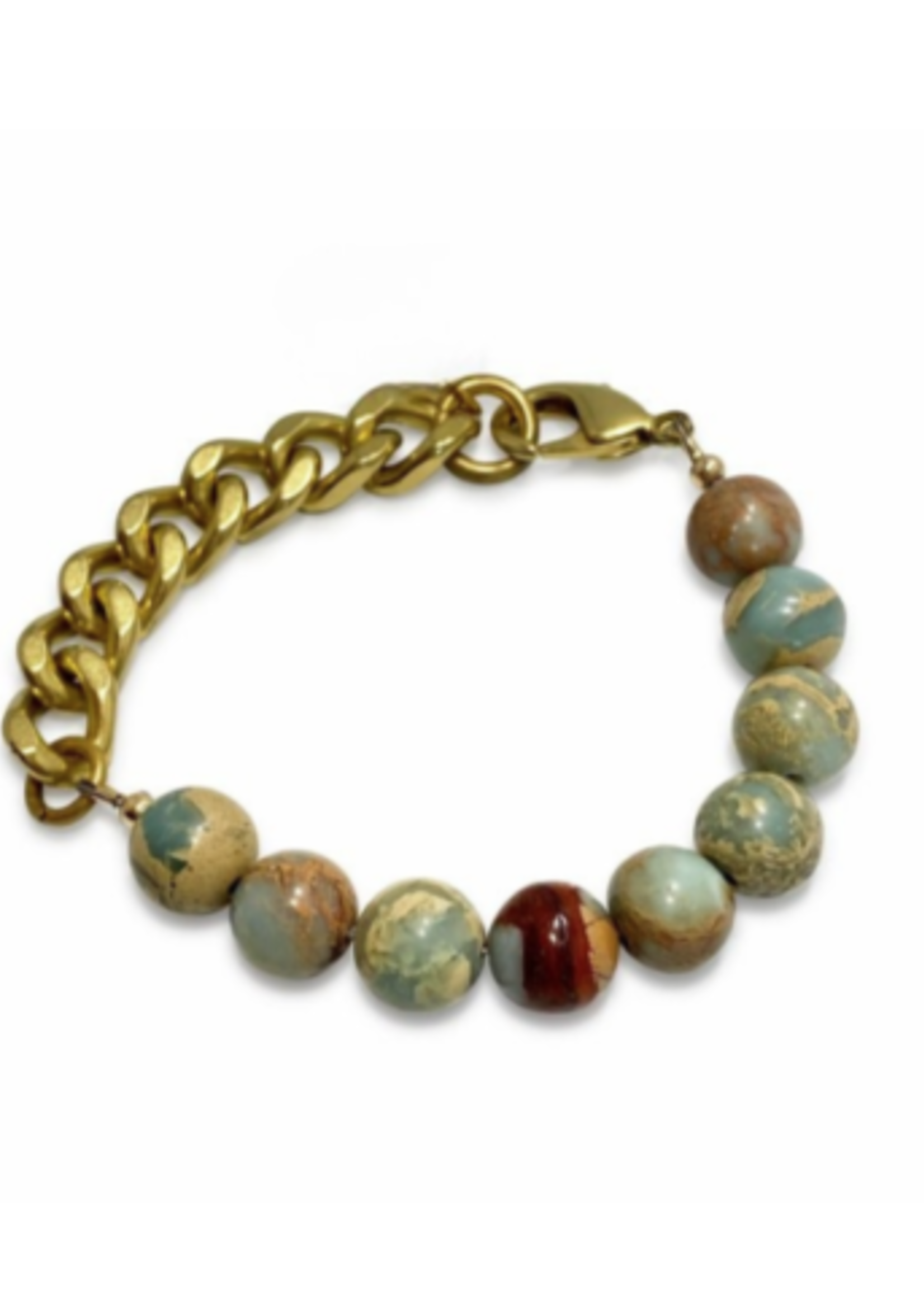 Snakeskin Jasper Solid Brass Chain Bracelet