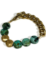 African Turquoise & Sand Dollar Solid Brass Bracelet
