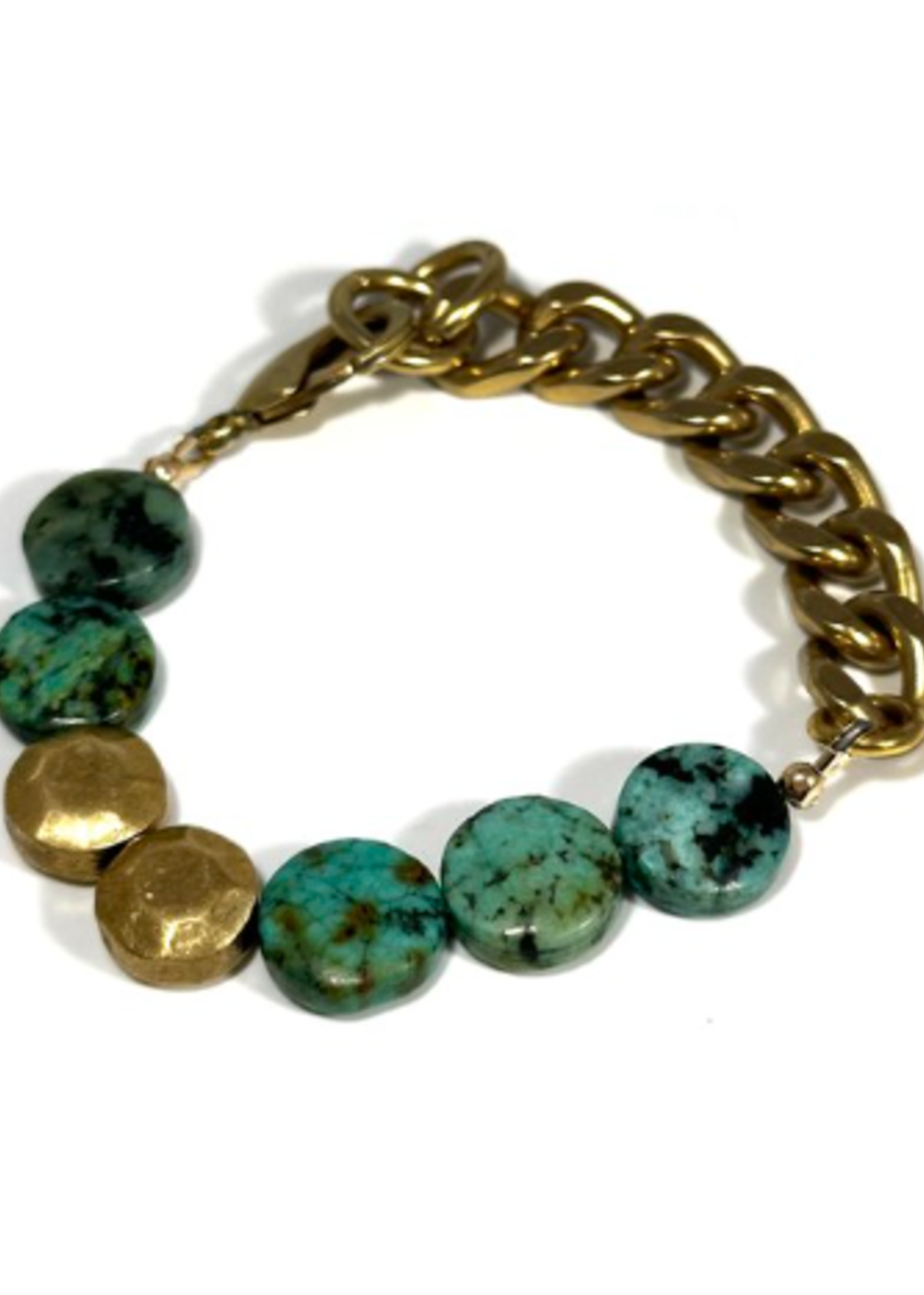 African Turquoise & Sand Dollar Solid Brass Bracelet