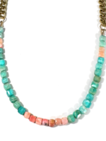 Amazonite & Pink Opal Cubes Beaded Necklace