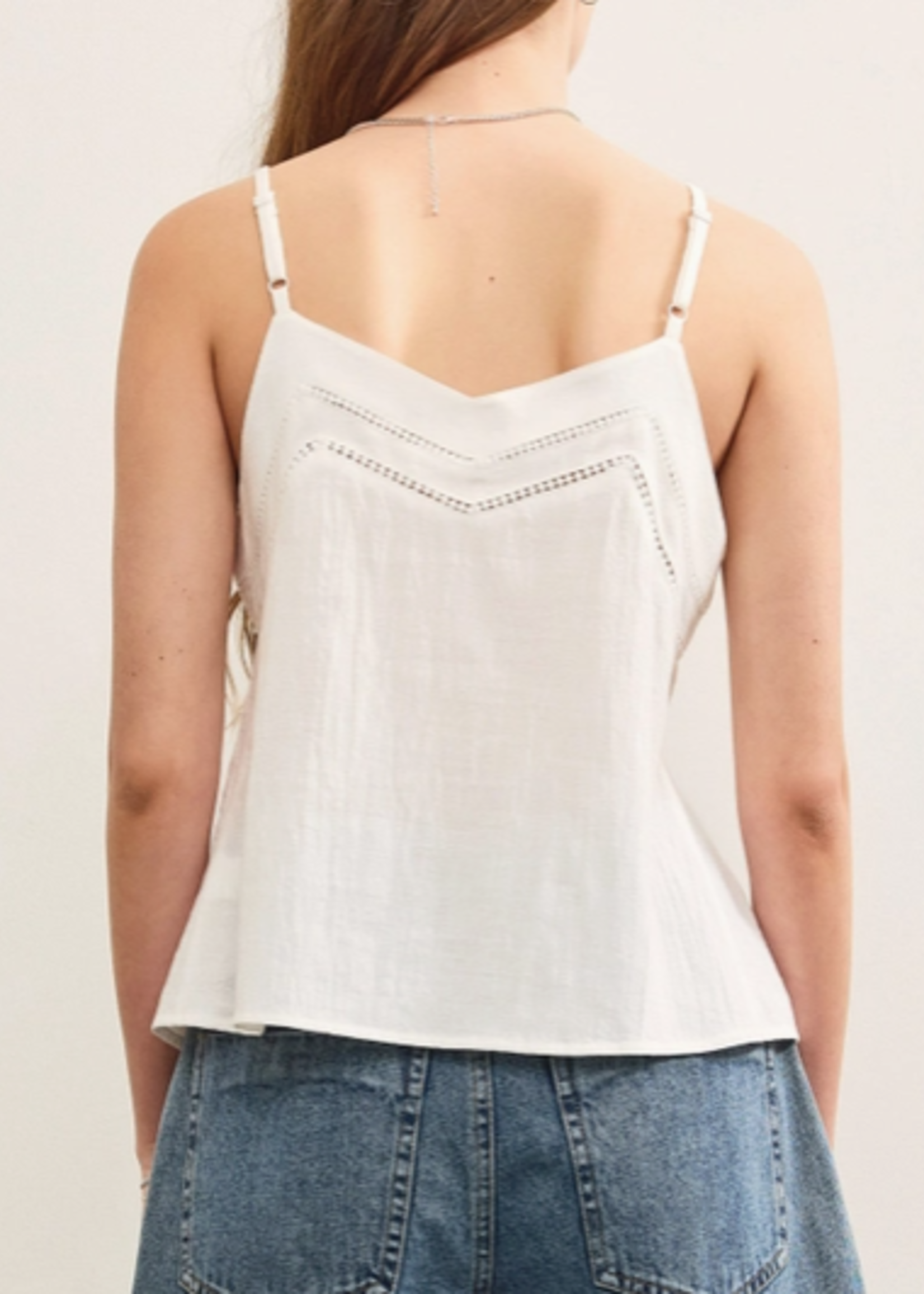 Button Closure V Neck Pintuck Cami Top