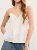 Button Closure V Neck Pintuck Cami Top