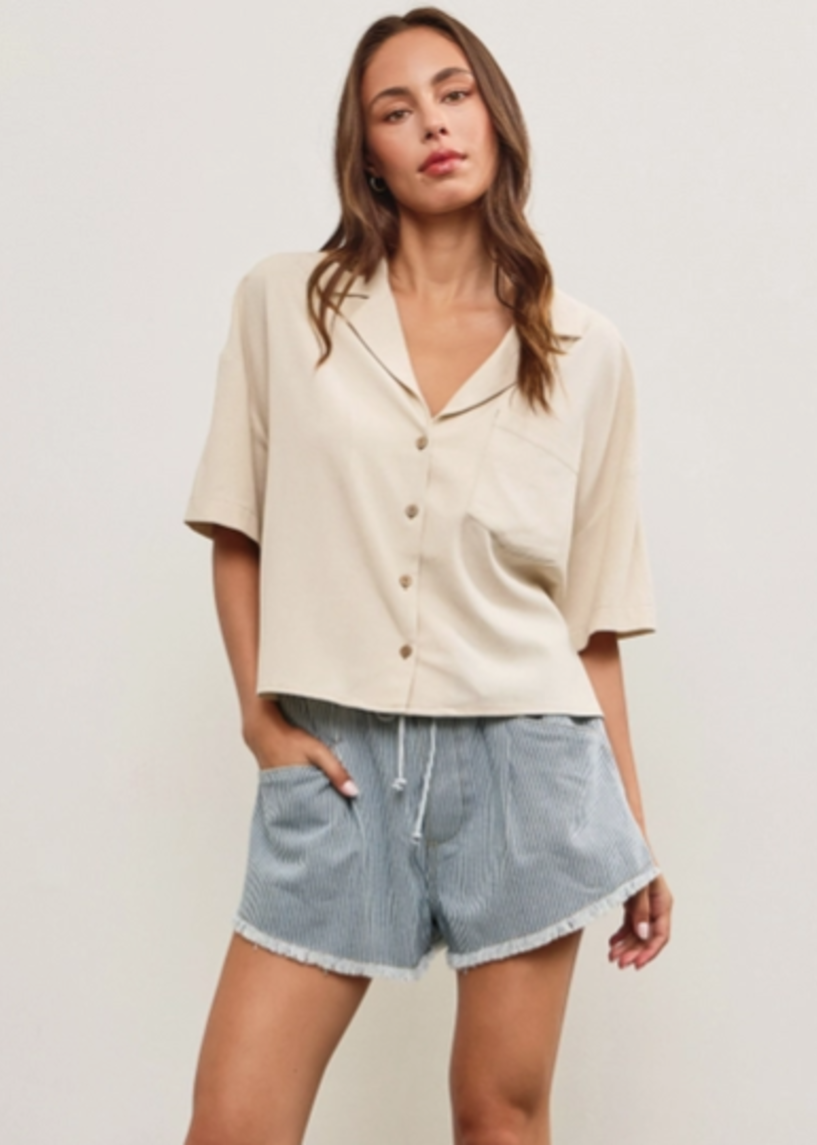 V Neck Lapel Collar Oversized Shirt