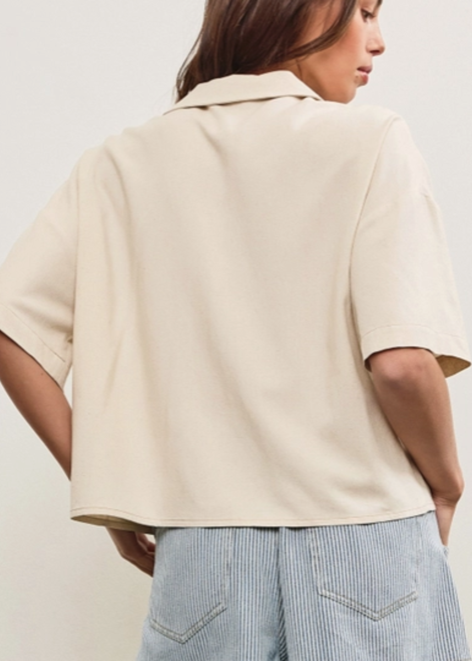 V Neck Lapel Collar Oversized Shirt