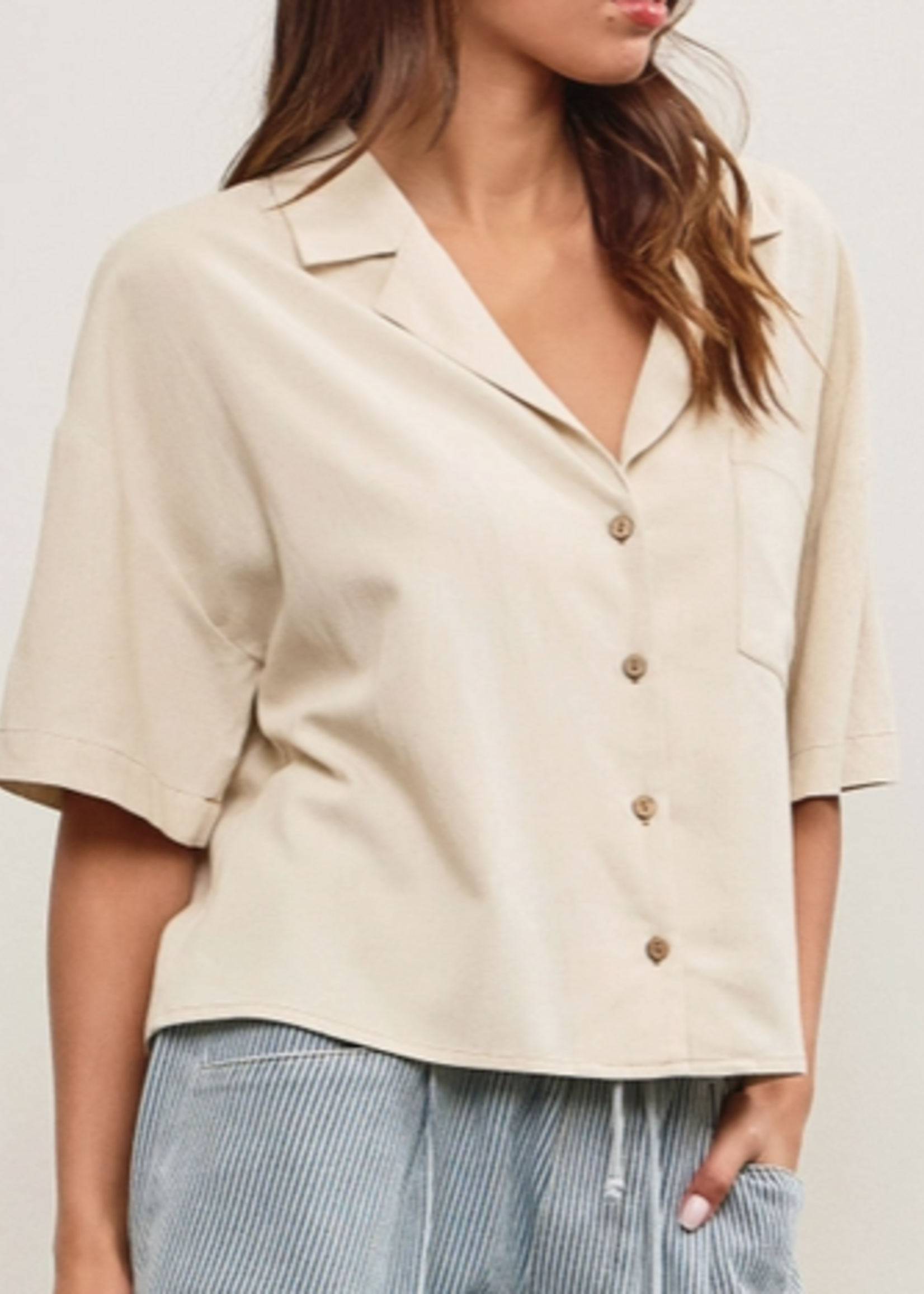 V Neck Lapel Collar Oversized Shirt