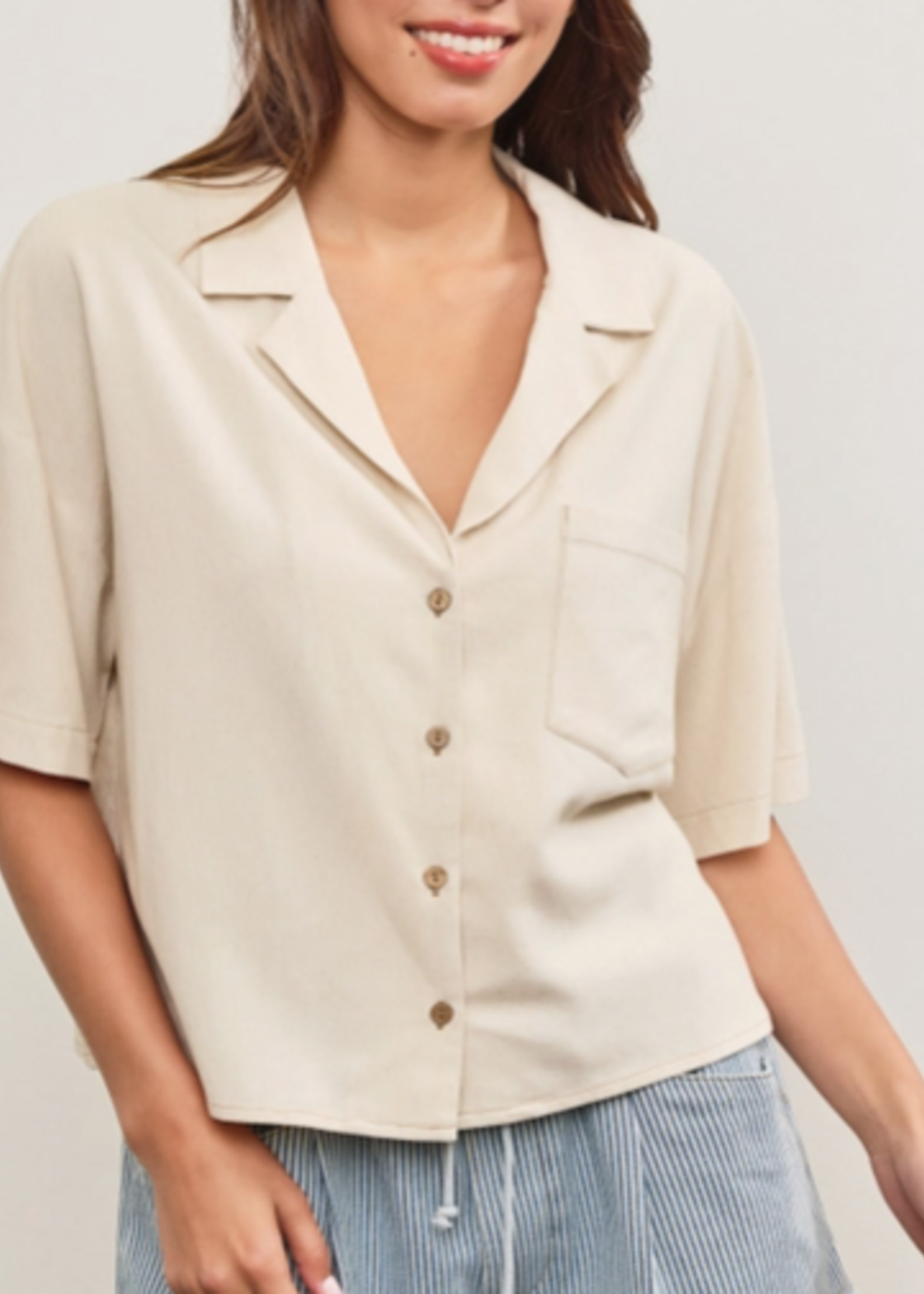 V Neck Lapel Collar Oversized Shirt