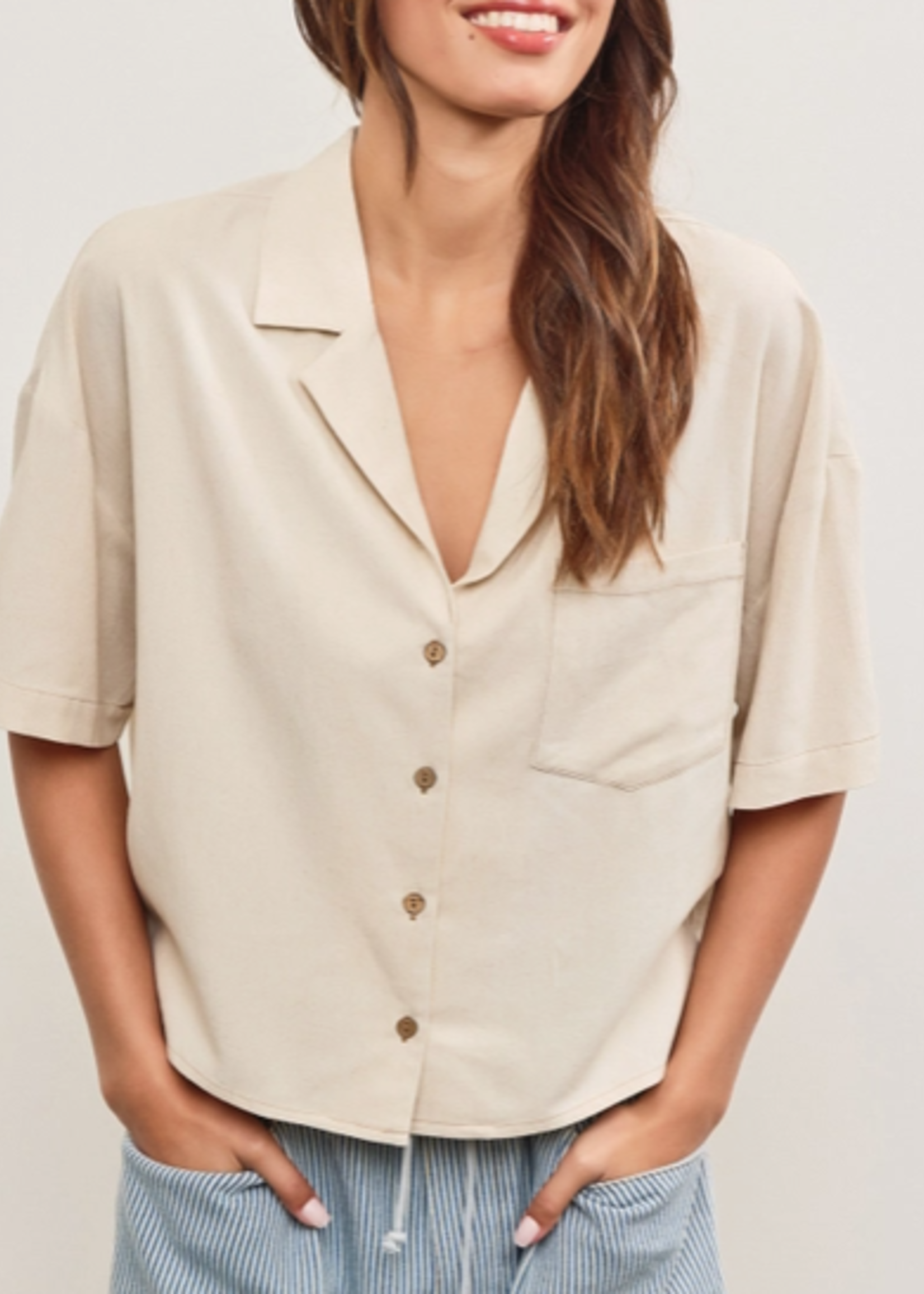 V Neck Lapel Collar Oversized Shirt