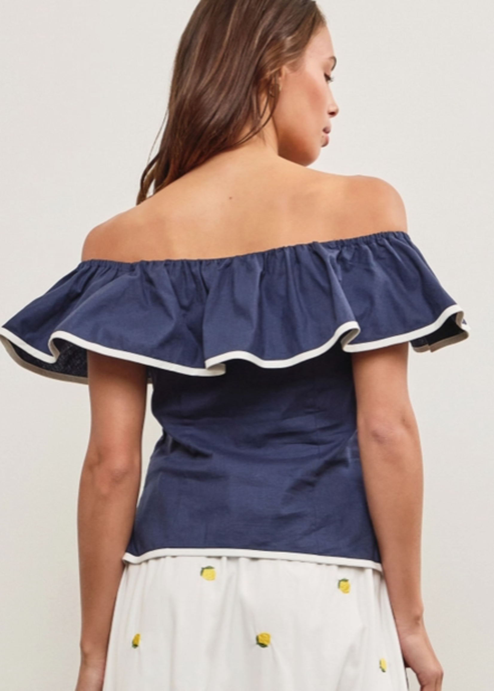 Ruffle Front Button Closure Off Shoulder Top