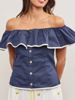 Ruffle Front Button Closure Off Shoulder Top
