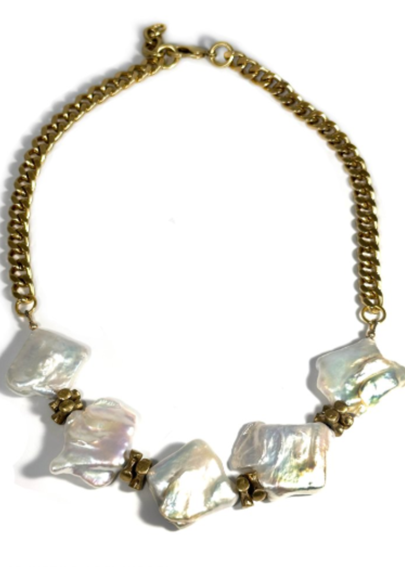Pearl Baroque & Brass Accents Statement Chain