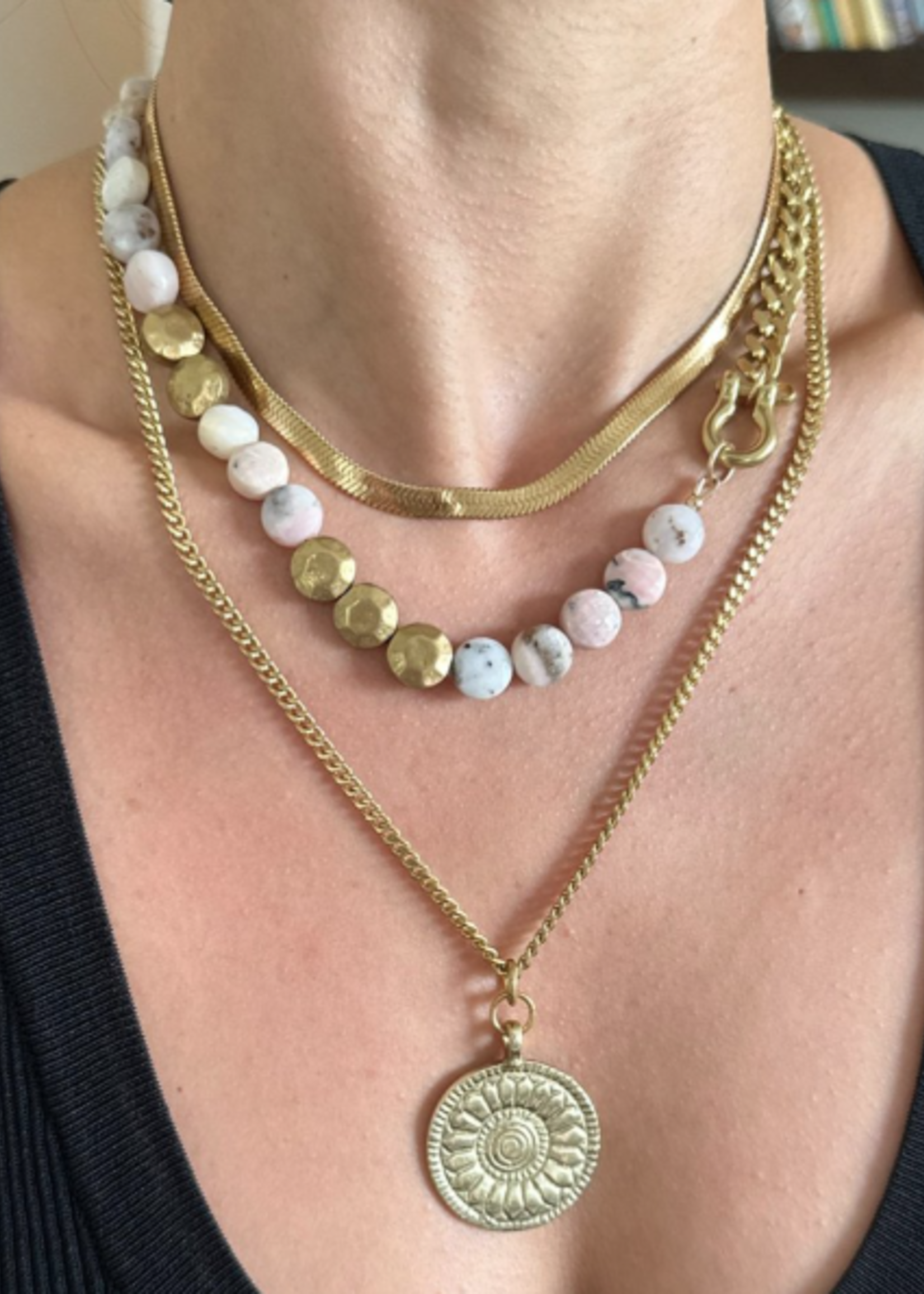 Shackle Single Pink Opal & Sand Dollar Coin Necklace