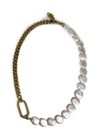Solid Brass Race Track & Pearl Coin Sand Dollar Statement Necklace
