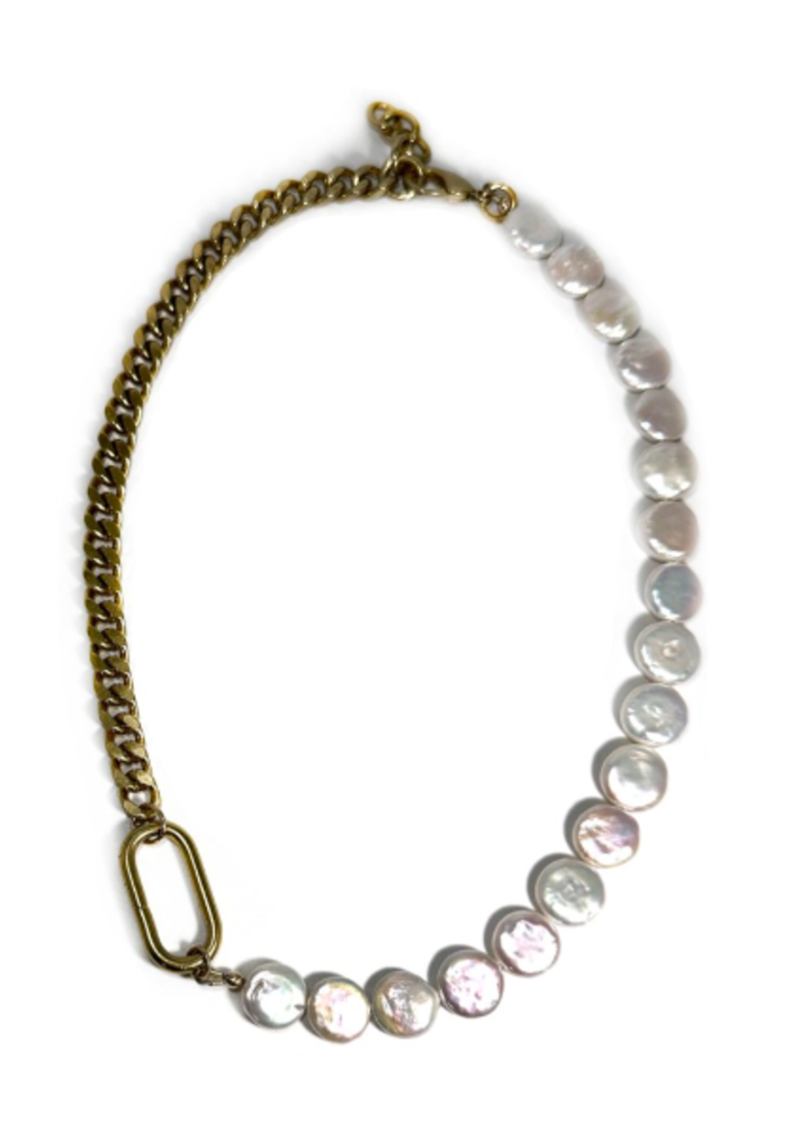 Solid Brass Race Track & Pearl Coin Sand Dollar Statement Necklace