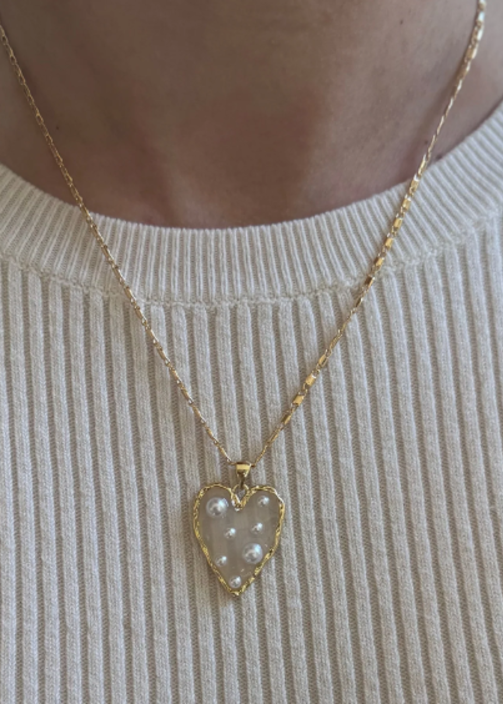 Left Bank Pearl Heart Charm Gold Filled 16"