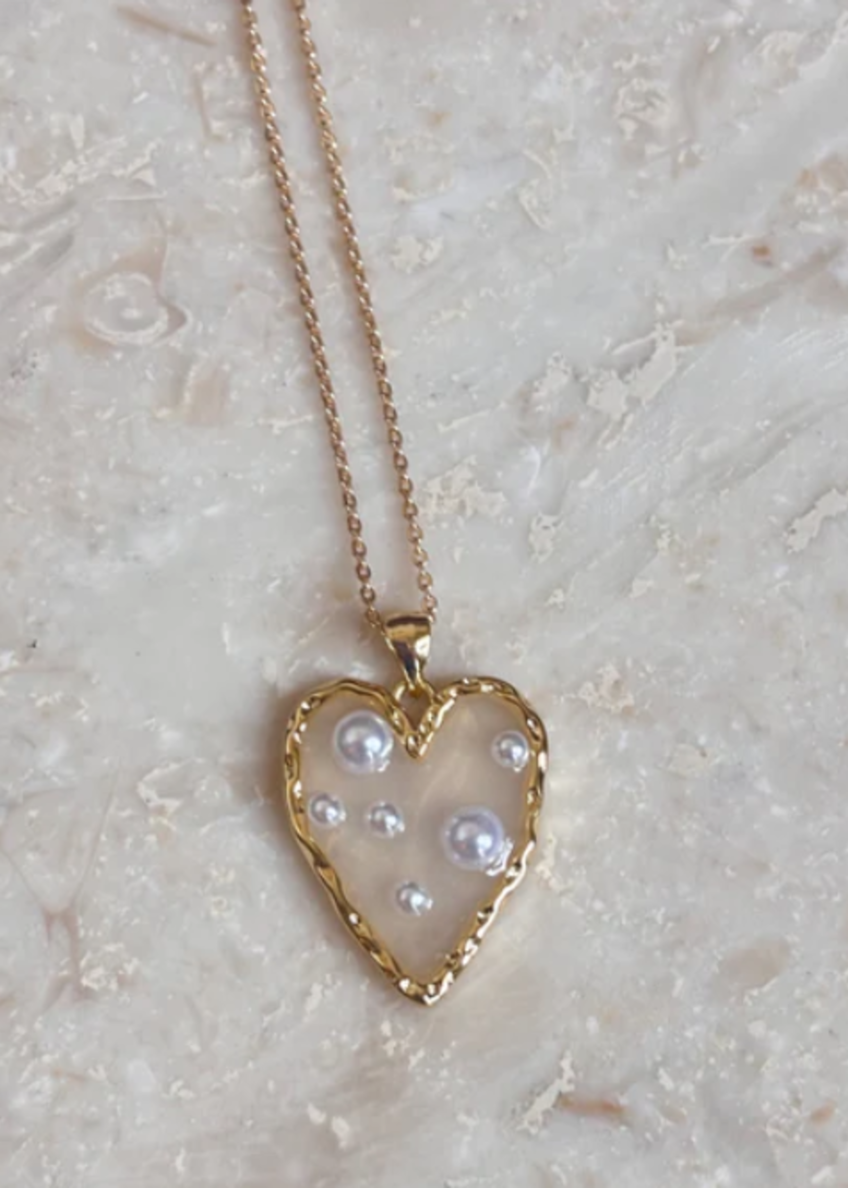 Left Bank Pearl Heart Charm Gold Filled 16"