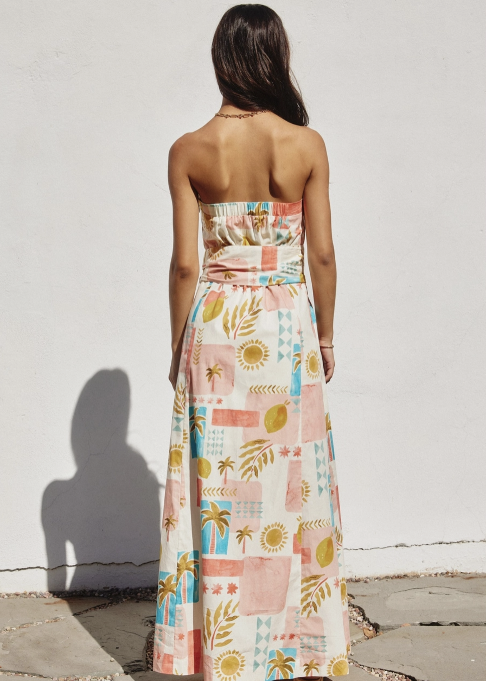 Moroccan Spring Rattan Belt Strapless Maxi Dress