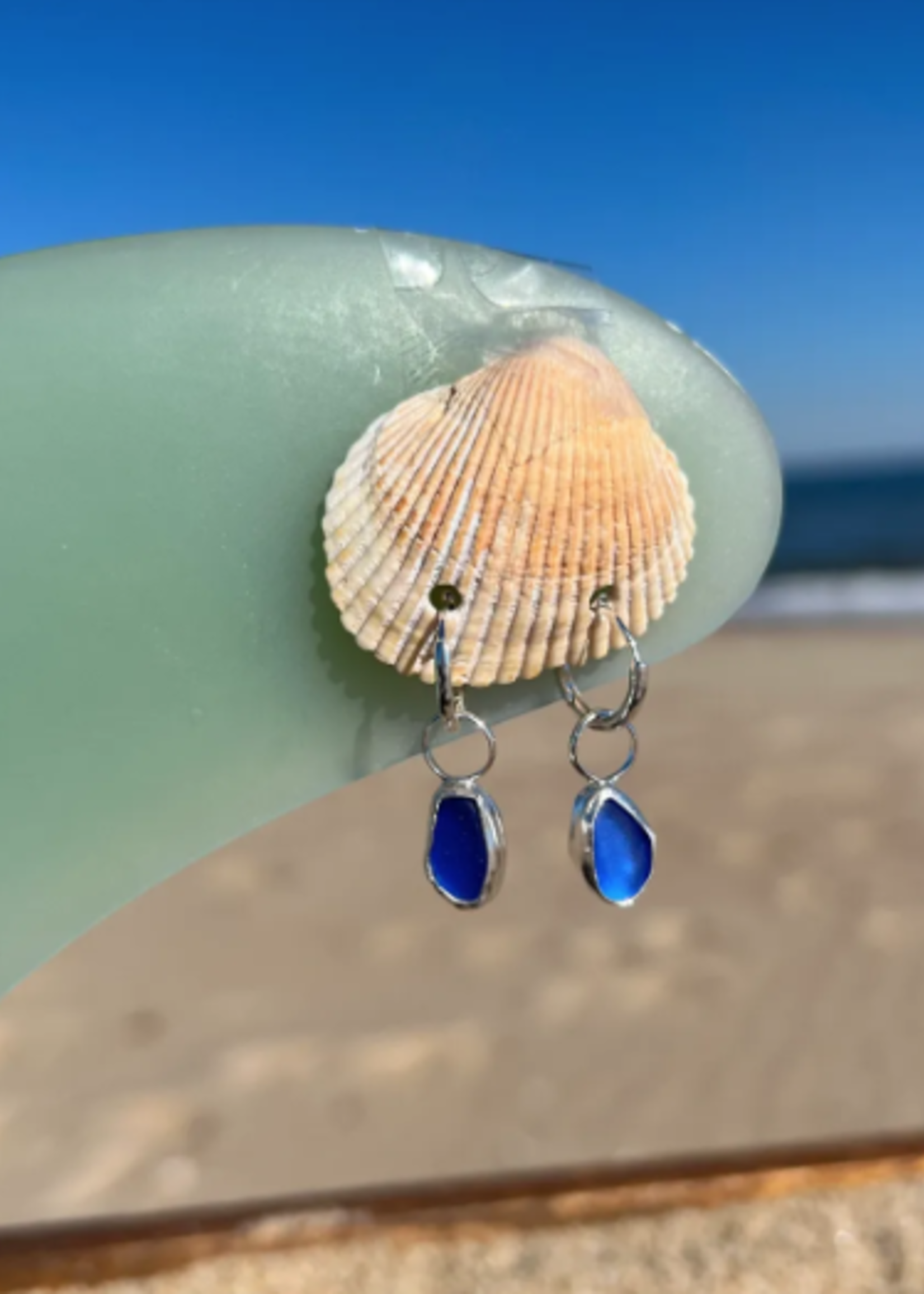 Sea Glass Hoop Earrings Sterling Silver