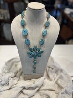 Turquoise Flower Statement Necklace German Silver