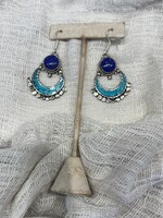 Turquoise & Lapis Swirl Earring  German Silver