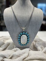 Blister Pearl With Turquoise Statement Pendant & Chain German Silver