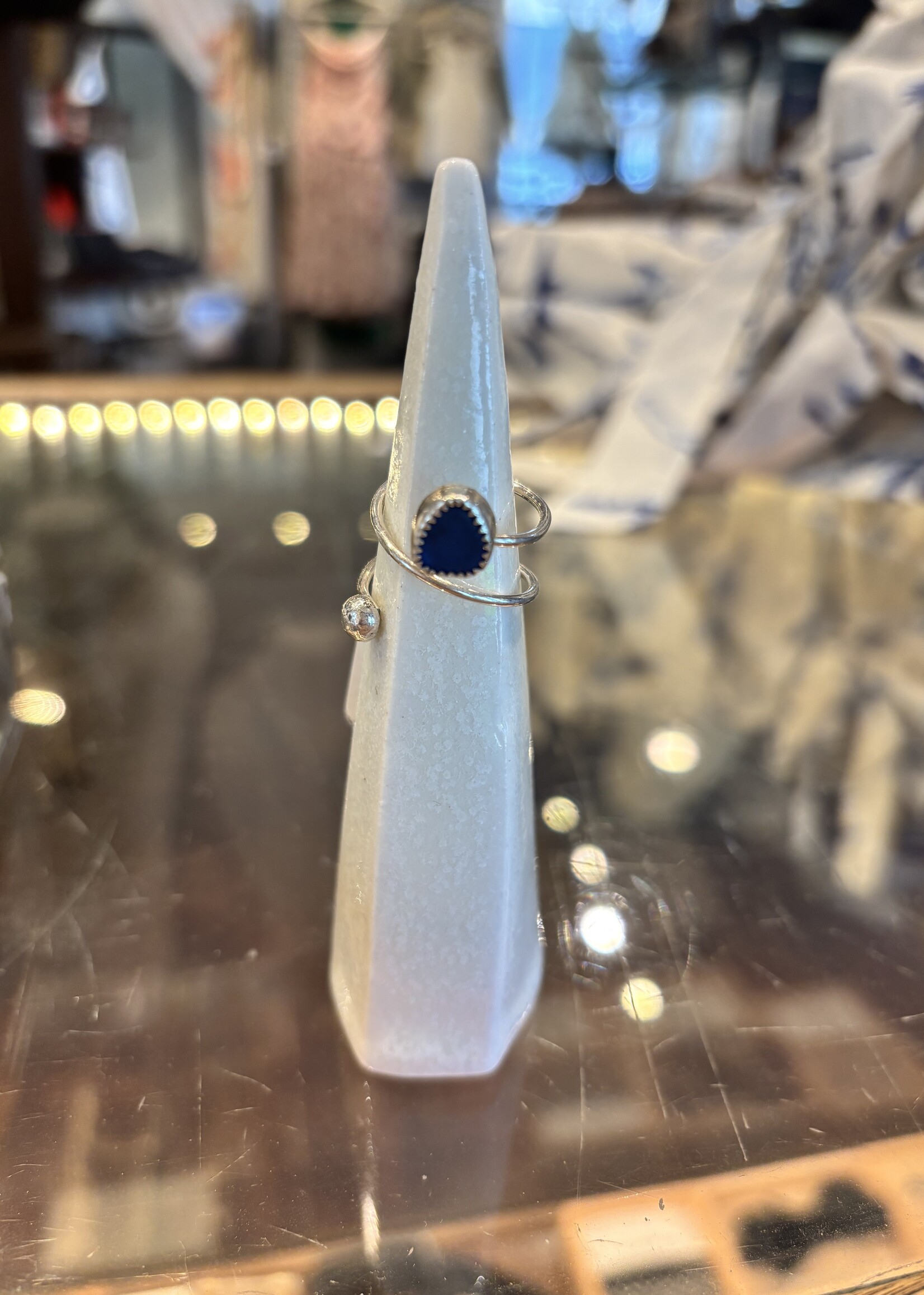Adjustable Spiral Sea Glass Sterling Silver Ring