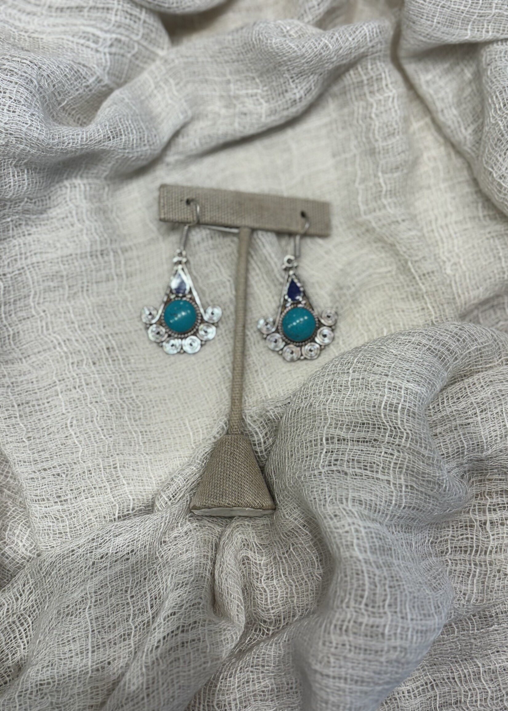 Floral Teardrop & Turquoise Earring  German Silver