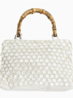 Elegant Beaded Bamboo Top Handle Bag Ivory