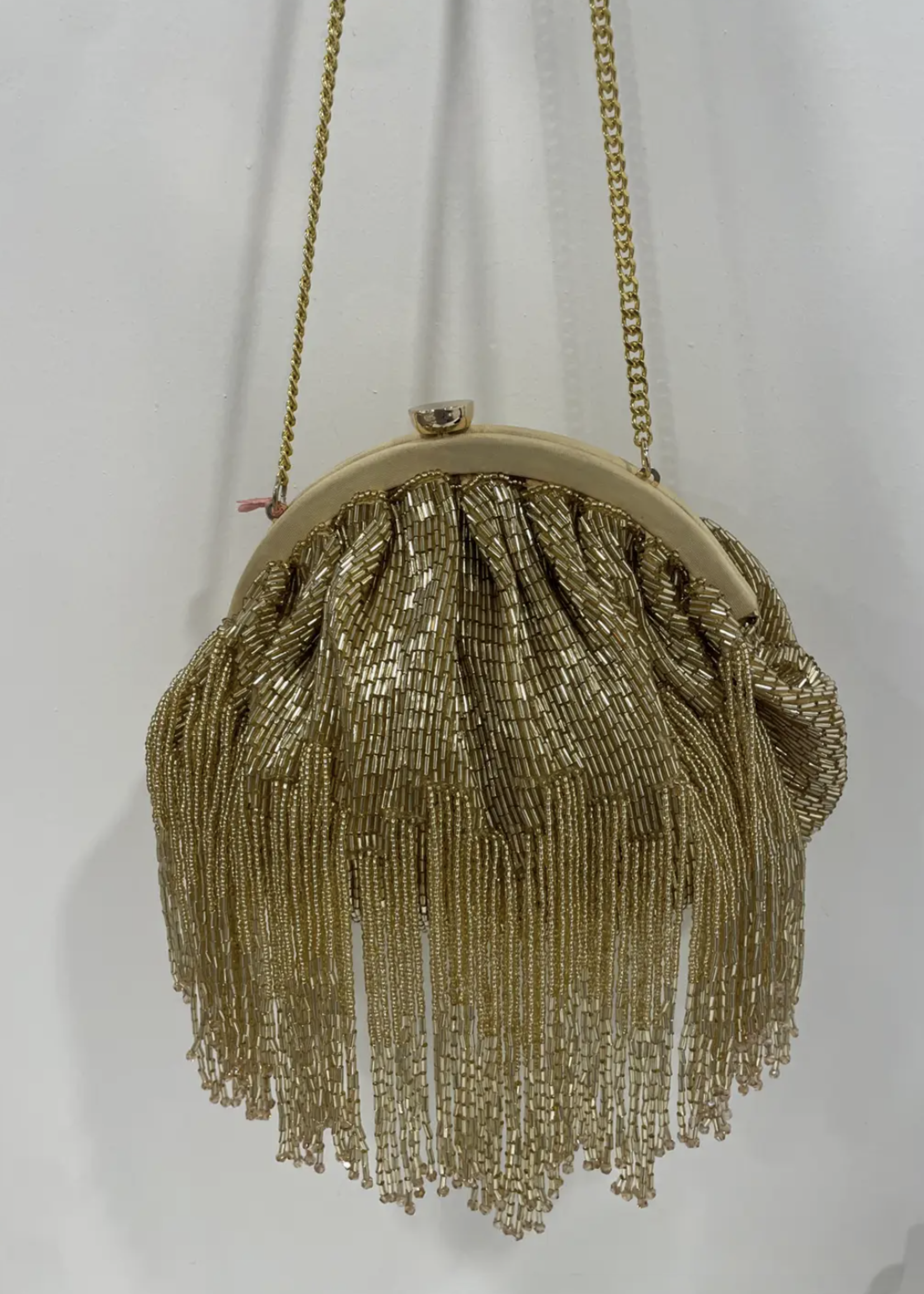 Gold Fringe Beaded Crossbody Clutch
