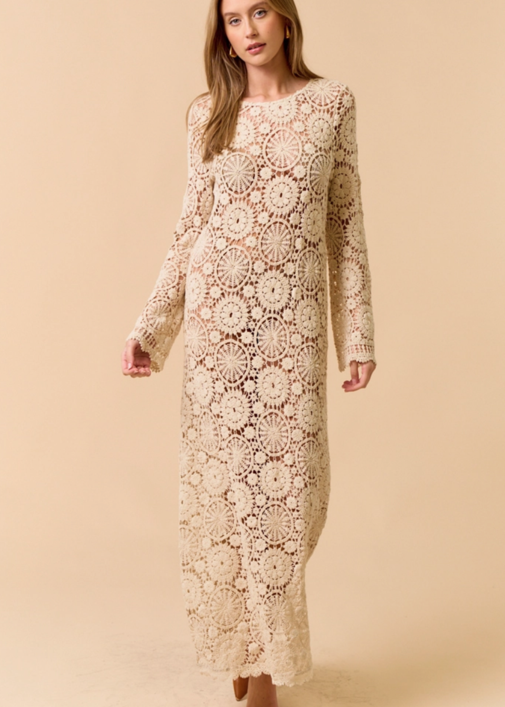 Long Sleeve Crochet Maxi Dress