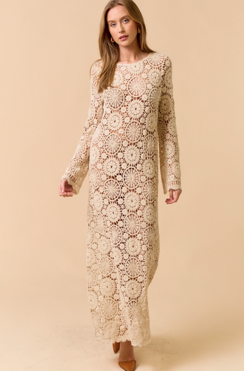 MAXI CROCHET SQUARE NECK DRESS