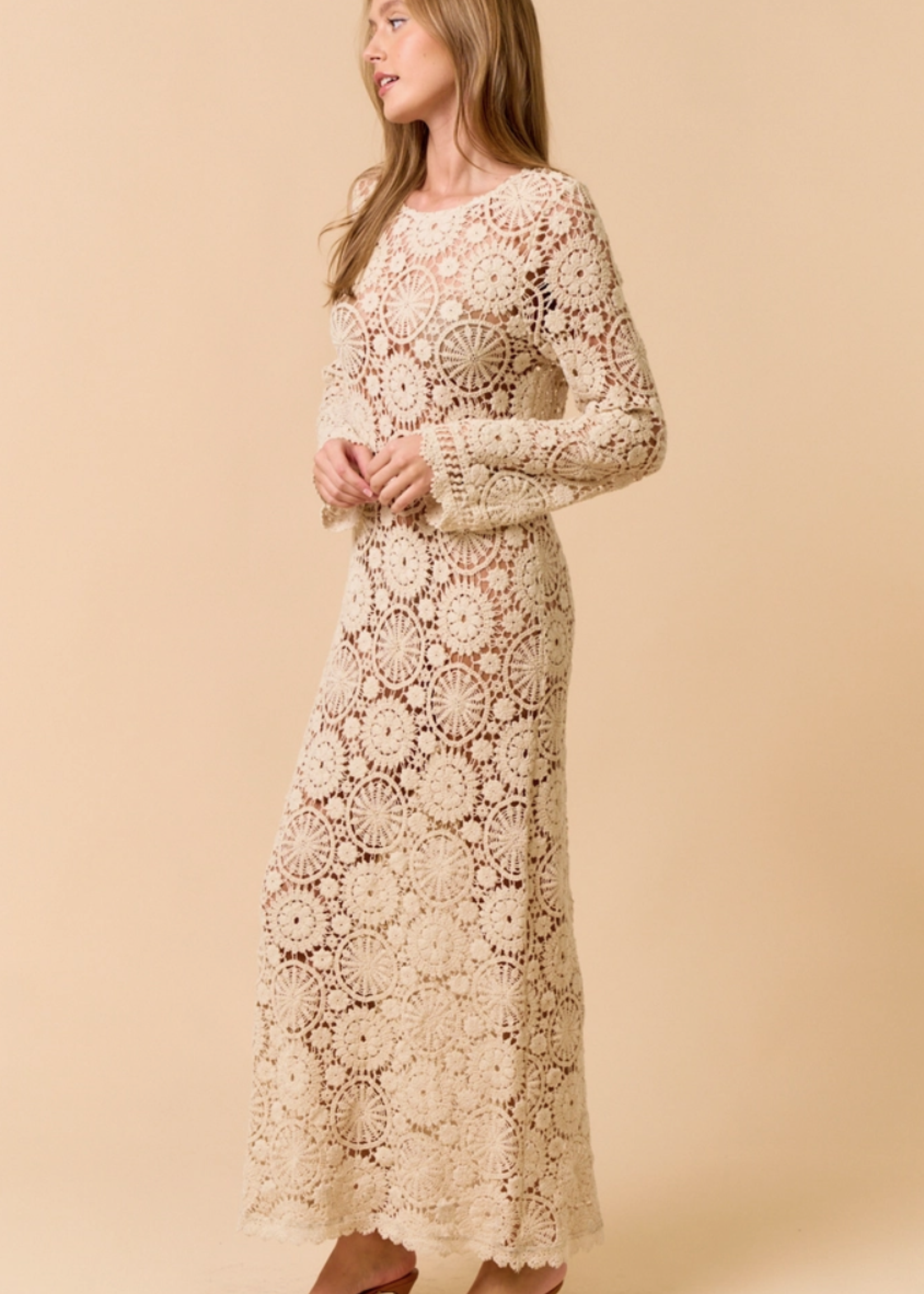 Long Sleeve Crochet Maxi Dress