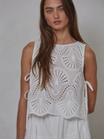 Woven Cotton Eyelet Round Neck Sleeveless Top