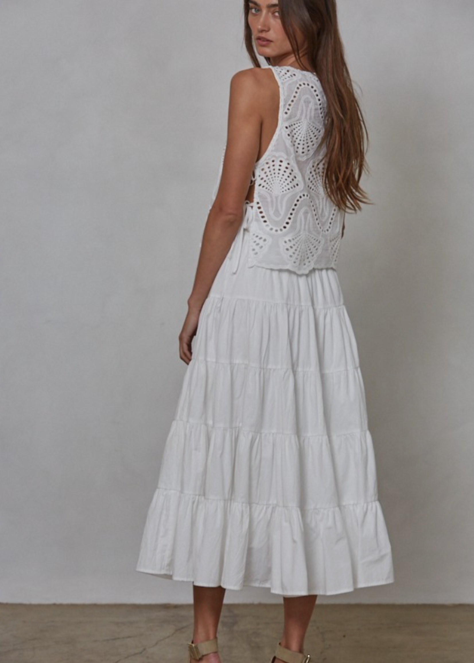 Woven Cotton Eyelet Round Neck Sleeveless Top