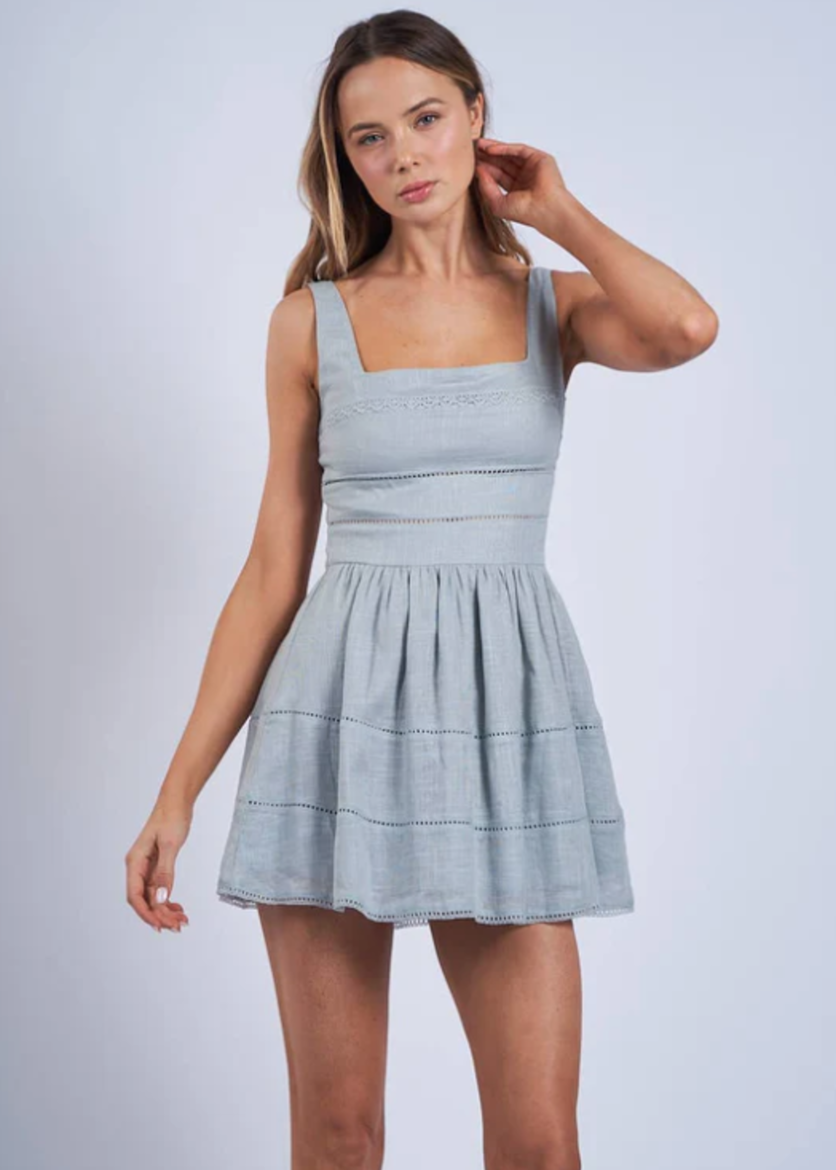 Wide Strap Lace Trim Mini Dress
