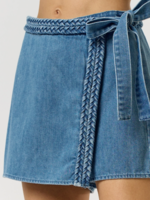 Braided Denim Waist Tie Wrapped Skort