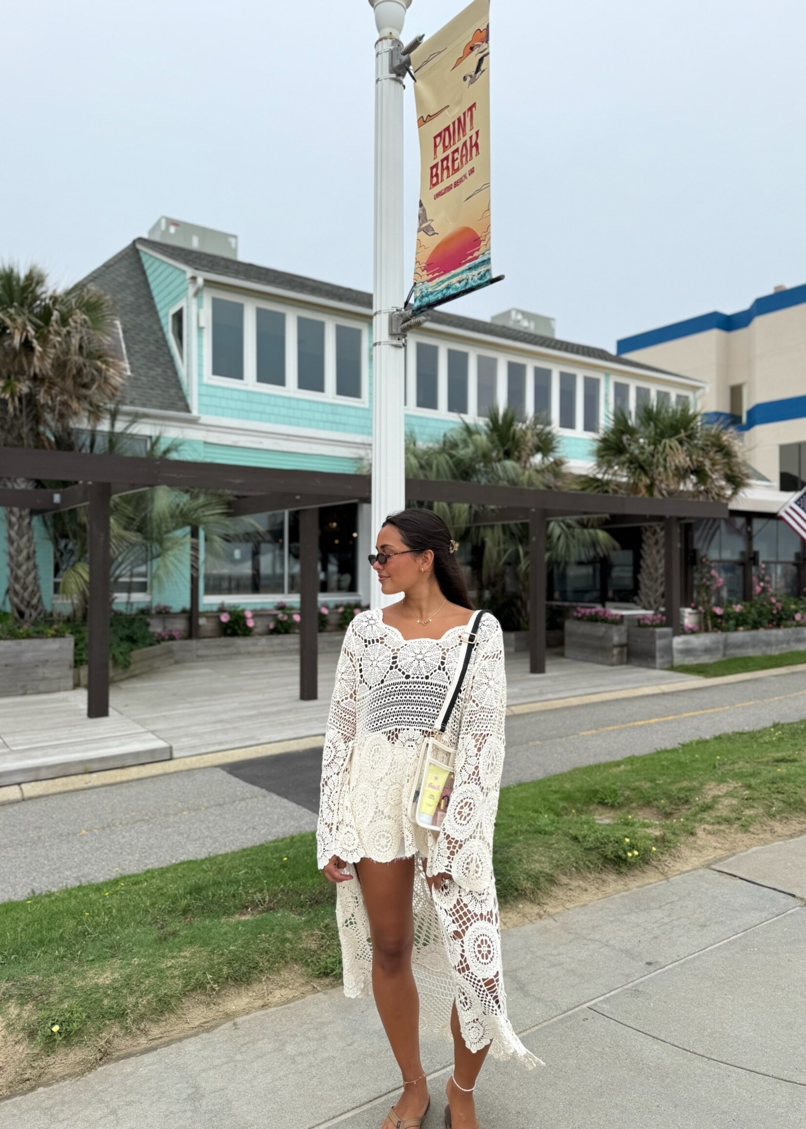 Scalloped High Low Crochet Cover Up O/S