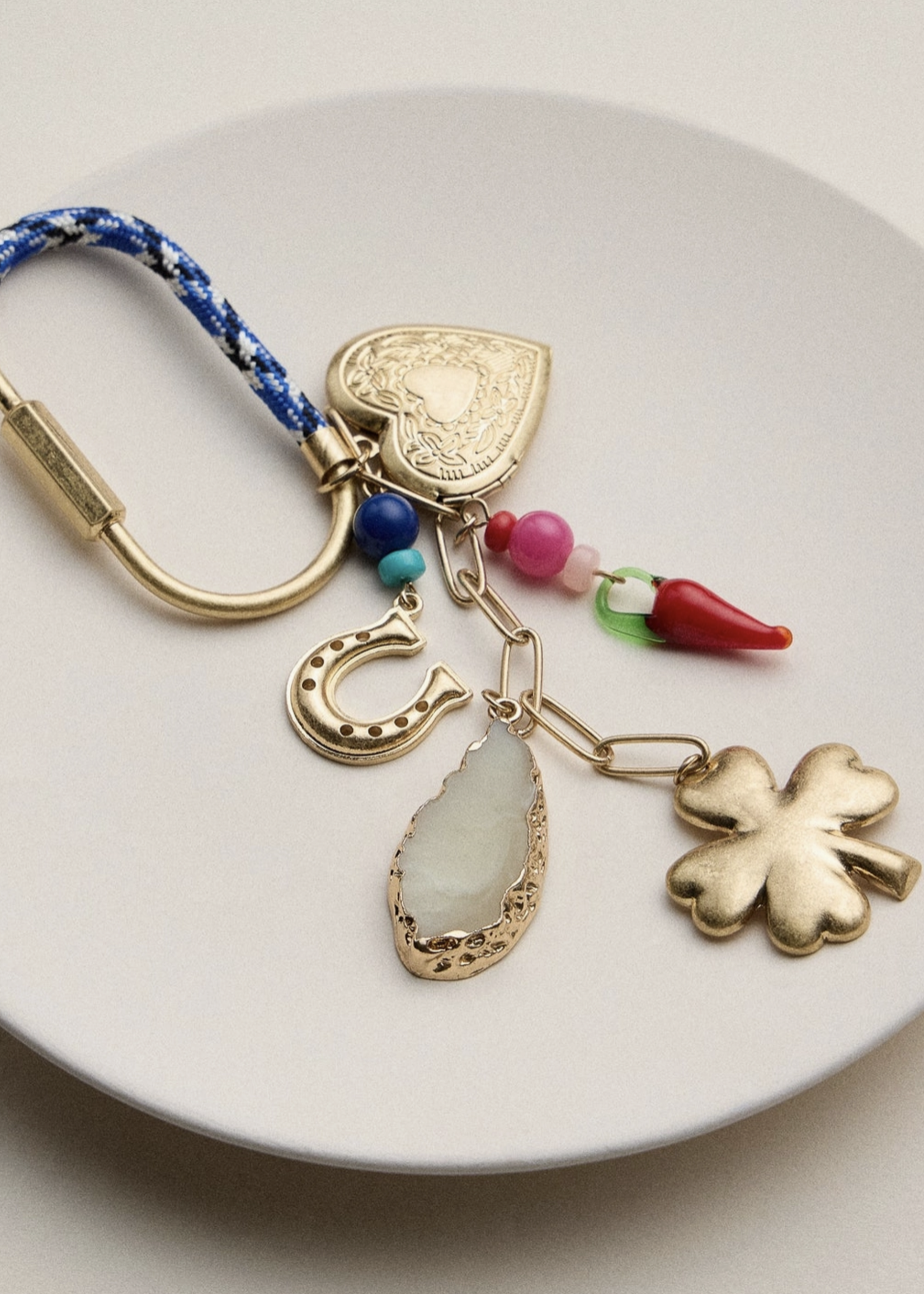 Lucky Bag Charm Keychain with Heart, Clover and Horseshoe