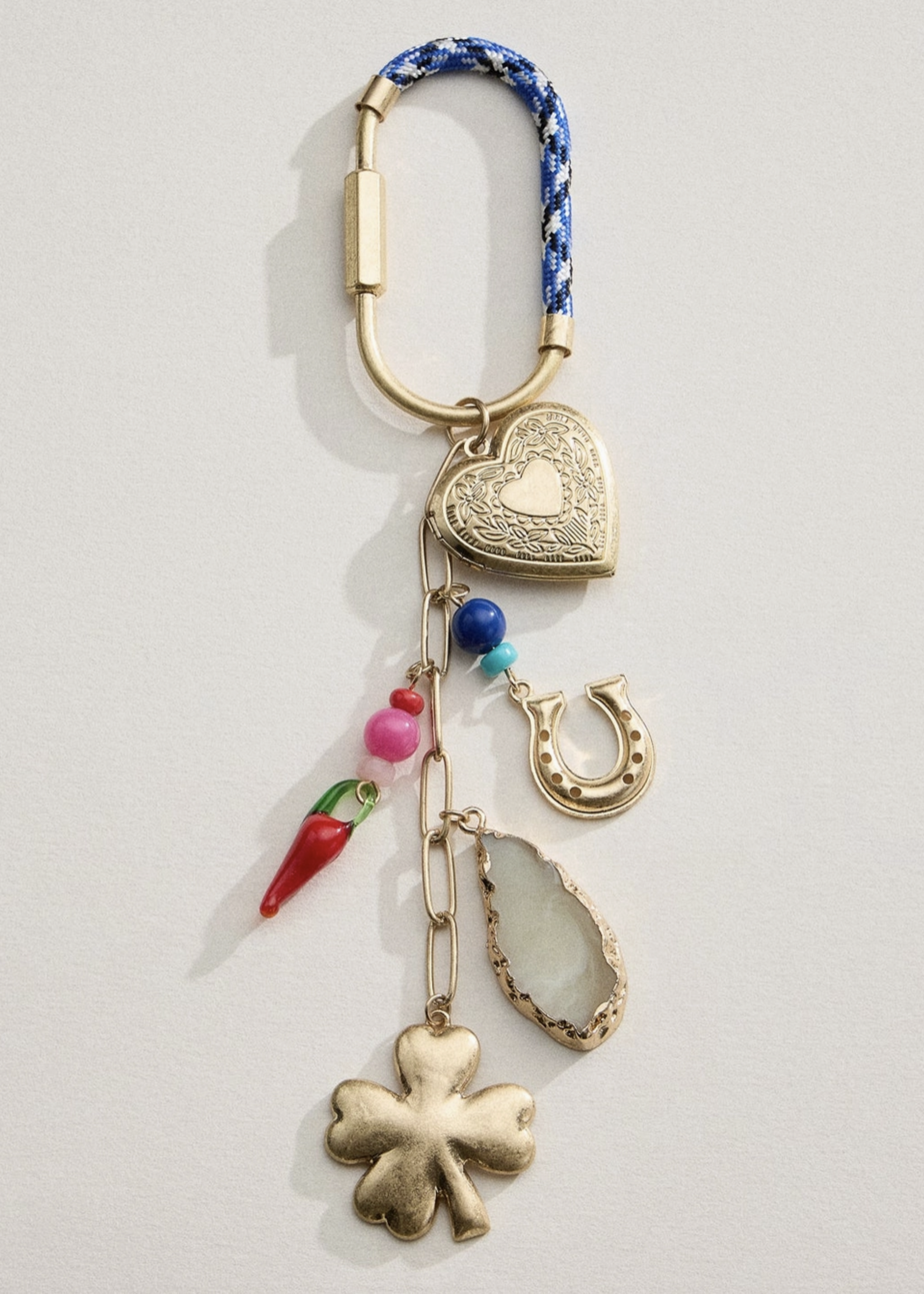 Lucky Bag Charm Keychain with Heart, Clover and Horseshoe
