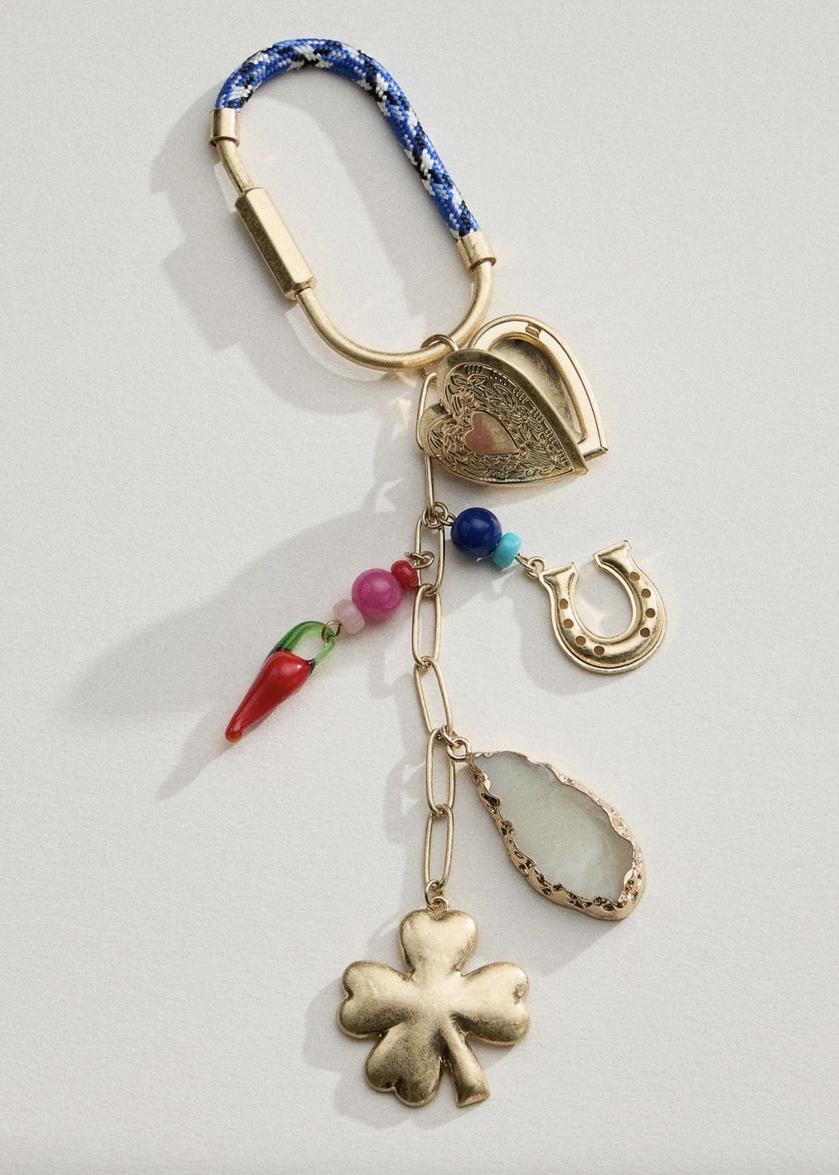 Lucky Bag Charm Keychain with Heart, Clover and Horseshoe