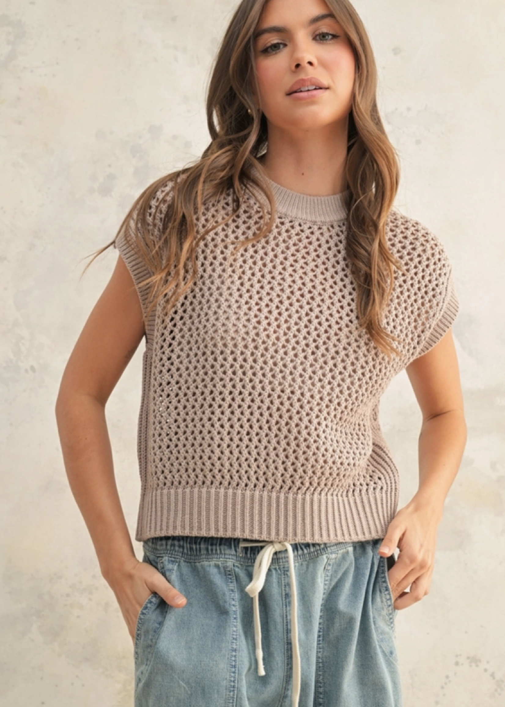 Crochet Knitted Top Stone