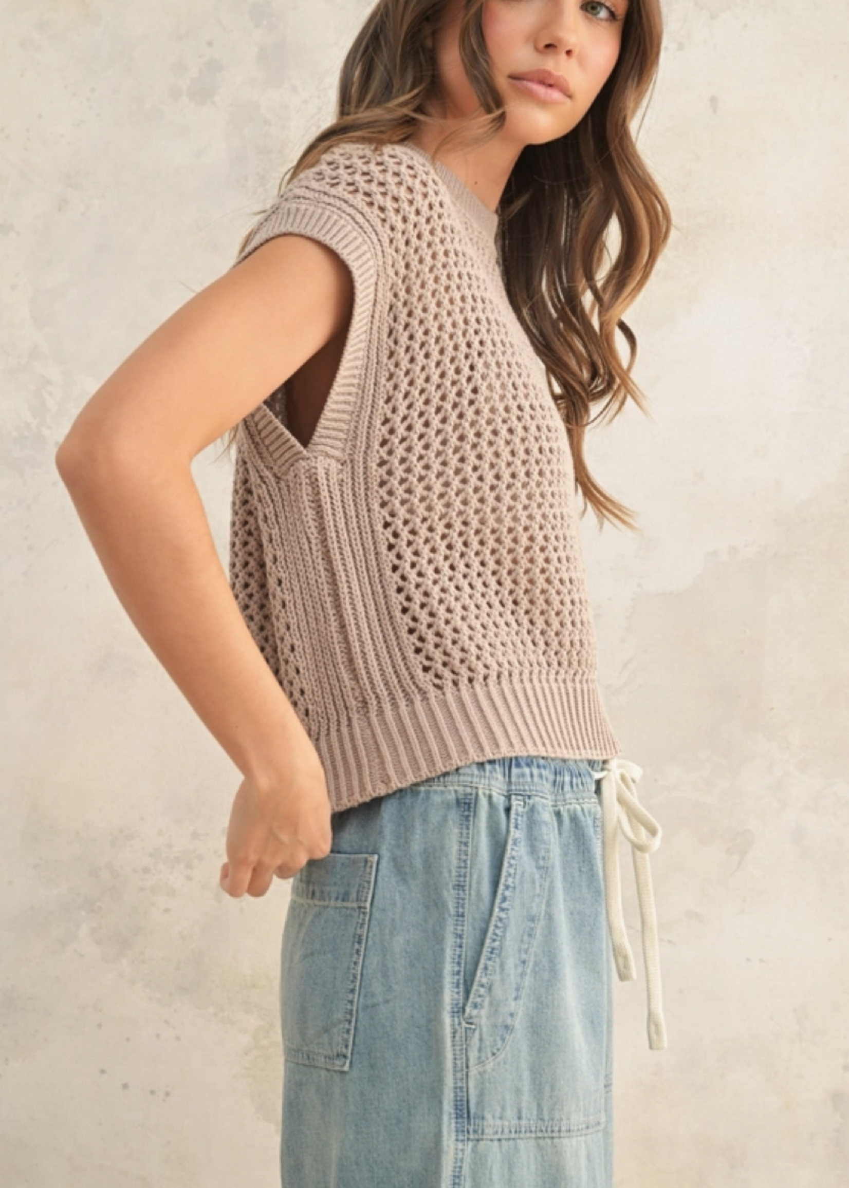 Crochet Knitted Top Stone