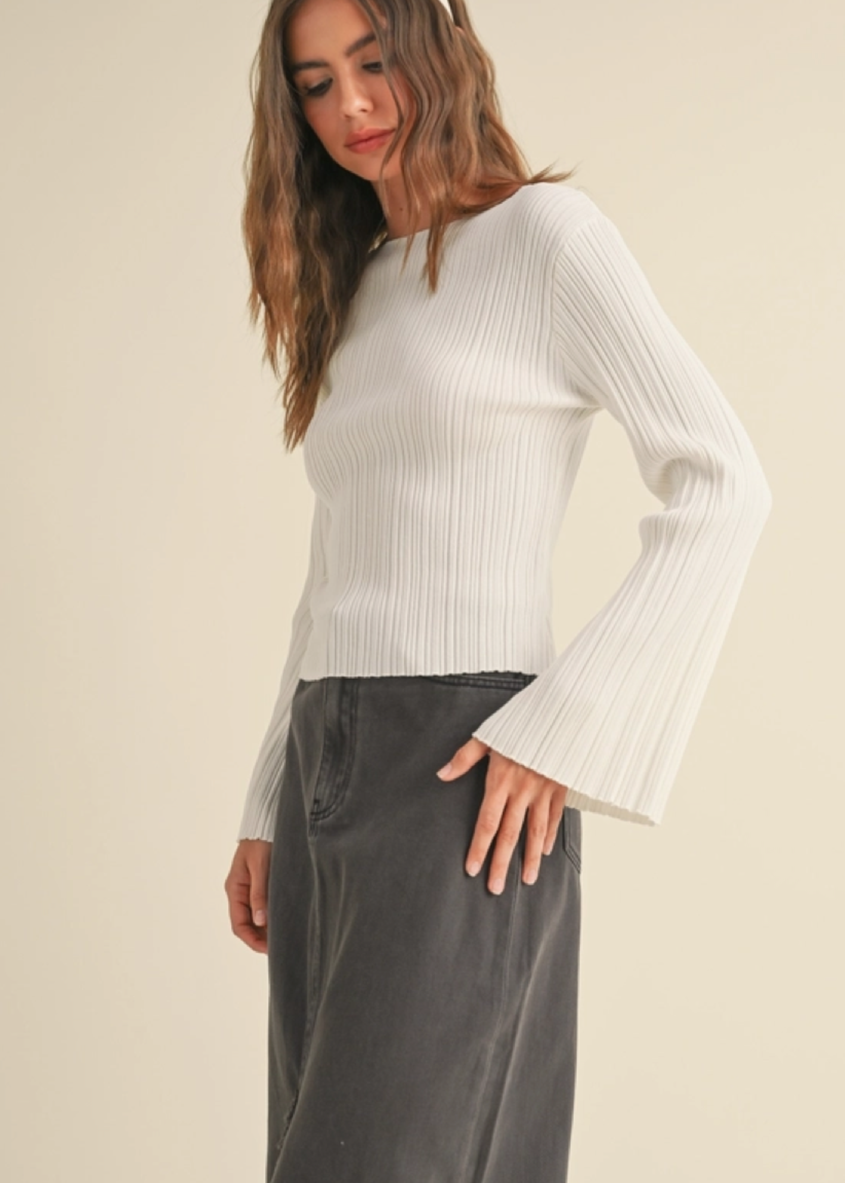 Ribbed Long Sleeve Knitted Top